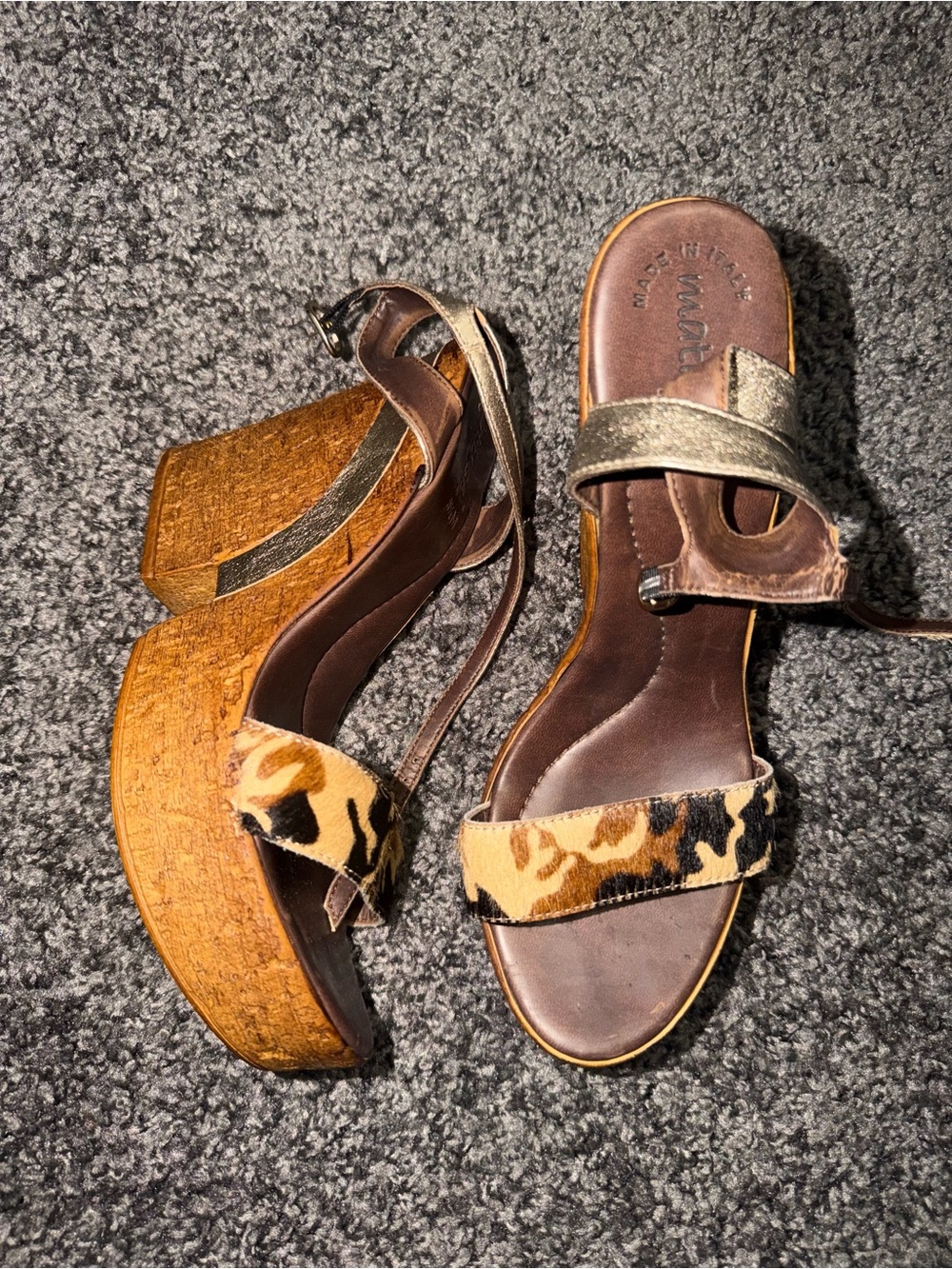 Matisse Wedge Sandals with Leopard Haircalf Strap - Brown